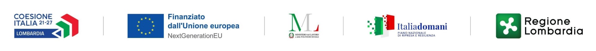 Coesione Italia 21-27 Lombardia · Finanziato dall'Unione europea NextGenerationEU · Ministero del Lavoro · Italiadomani PNRR · Regione Lombardia
